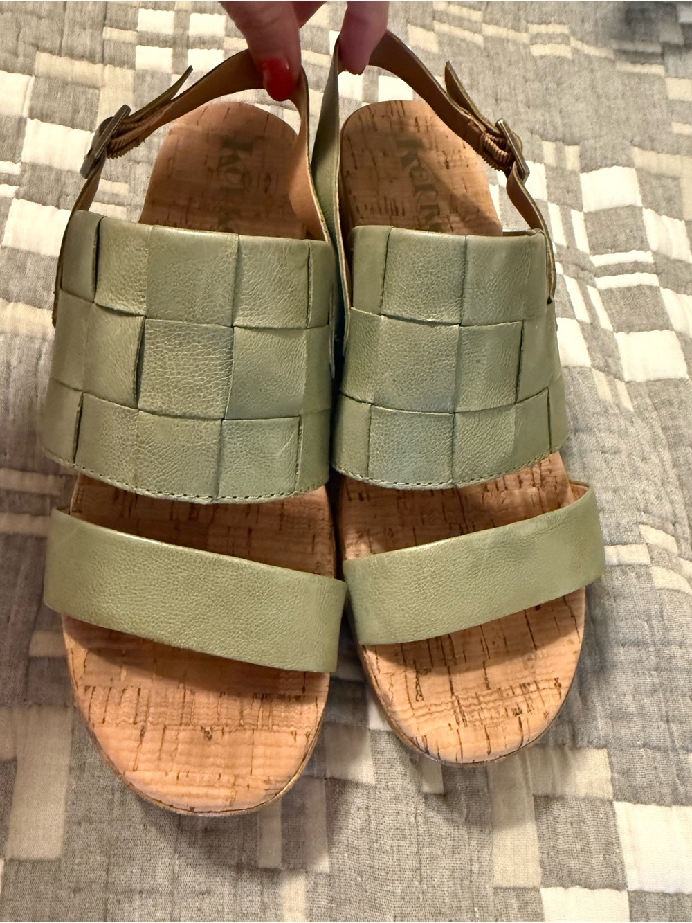 Kork-Ease Sage Green Woven Leather Cork Sandals